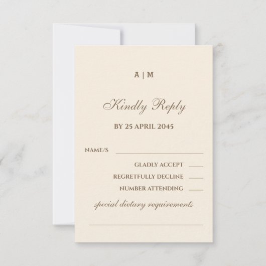 Monogram Cream Taupe Christian Wedding RSVP Card (Vorderseite)