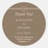 Monogram Cream Taupe Christian Wedding Thank You Runder Aufkleber (Vorderseite)