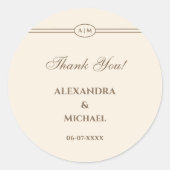 Monogram Cream Taupe Wedding Danke Runder Aufkleber (Vorderseite)