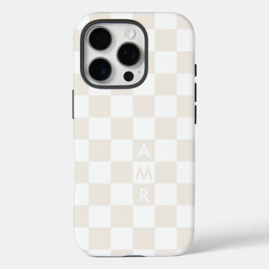 Monogram Cream White Checkered Pattern Case-Mate iPhone Hülle (Rückseite)