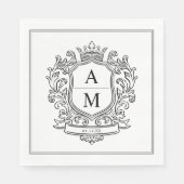 Monogram Crest Black and White Paper Wedding Serviette (Vorderseite)