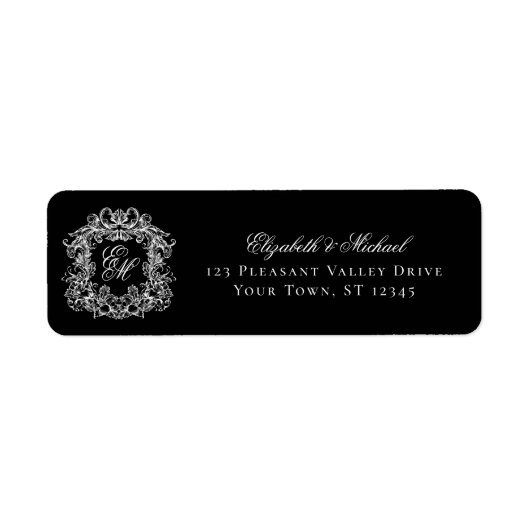 Monogram Crest Black Wedding Return Address (Vorne)