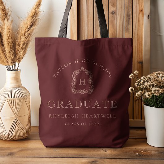 Monogram Crest Burgundy Red Rose Graduation Tasche
