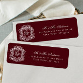 Monogram Crest Burgundy Wedding Return Address