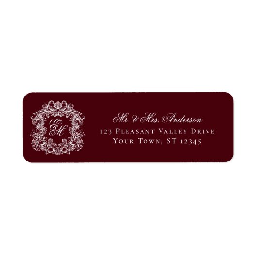 Monogram Crest Burgundy Wedding Return Address (Vorne)