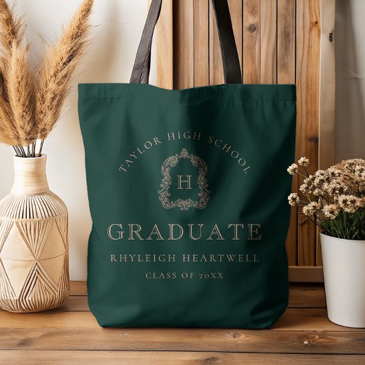 Monogram Crest Dark Green Rose Graduation Tasche