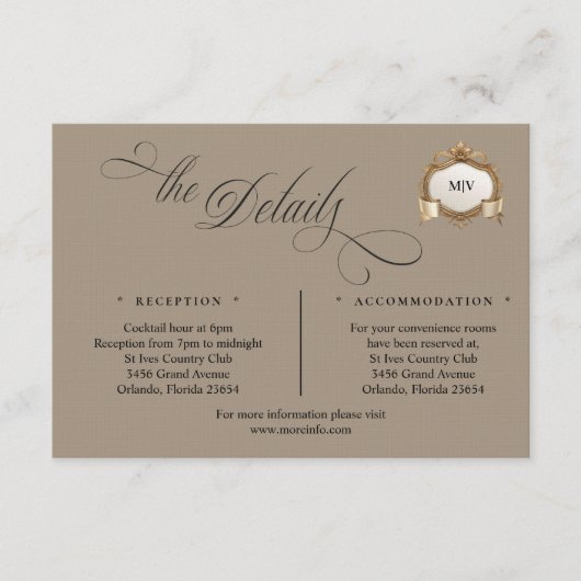 Monogram Crest Details Enclosure Card Begleitkarte (Vorderseite)