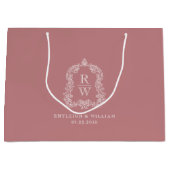 Monogram Crest Dusty Rose Wedding Große Geschenktüte (Vorderseite)