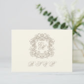 Monogram Crest Elegant Ivory Menu Wedding RSVP Karte (Stehend Vorderseite)