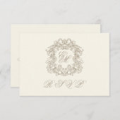 Monogram Crest Elegant Ivory Menu Wedding RSVP Karte (Vorne/Hinten)