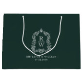 Monogram Crest Forest Green Wedding Große Geschenktüte (Vorderseite)
