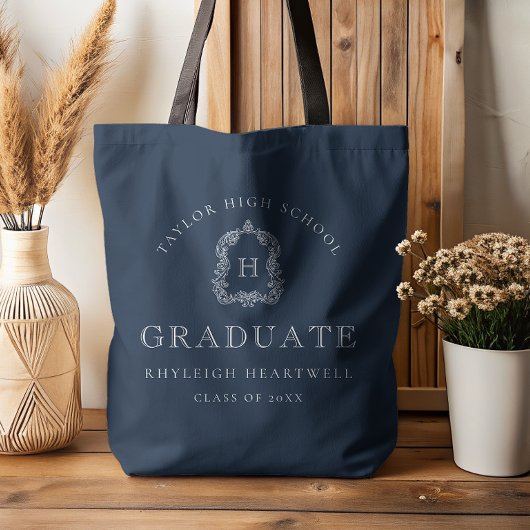 Monogram Crest Navy Blue White Graduation Tasche
