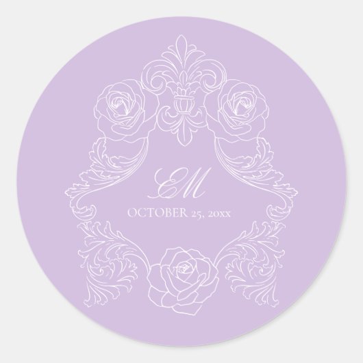 Monogram Crest Ornament Purple Violet Wedding Runder Aufkleber (Vorderseite)