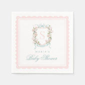 Monogram Crest Pink Bow Scallop Serviette (Vorderseite)