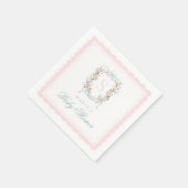 Monogram Crest Pink Bow Scallop Serviette (Ecke)