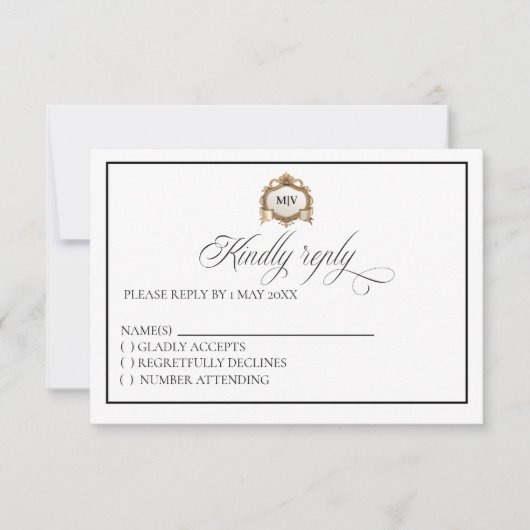 Monogram Crest RSVP card Karte (Vorderseite)