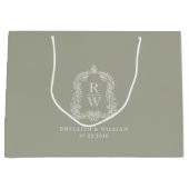 Monogram Crest Sage Green Wedding Große Geschenktüte (Vorderseite)