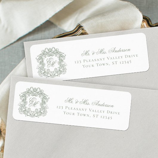 Monogram Crest Sage Green Wedding Return Address