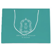 Monogram Crest Turquoise Wedding Große Geschenktüte (Vorderseite)