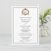 Monogram Crest Wedding Invitation Einladung (Stehend Vorderseite)
