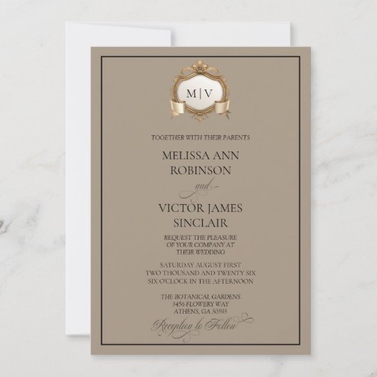 Monogram Crest Wedding Invitation Einladung (Vorderseite)