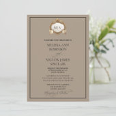 Monogram Crest Wedding Invitation Einladung (Stehend Vorderseite)
