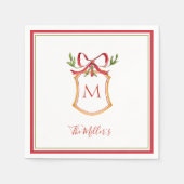 Monogram Crest with red bow Holiday  Serviette (Vorderseite)