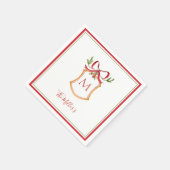 Monogram Crest with red bow Holiday  Serviette (Ecke)