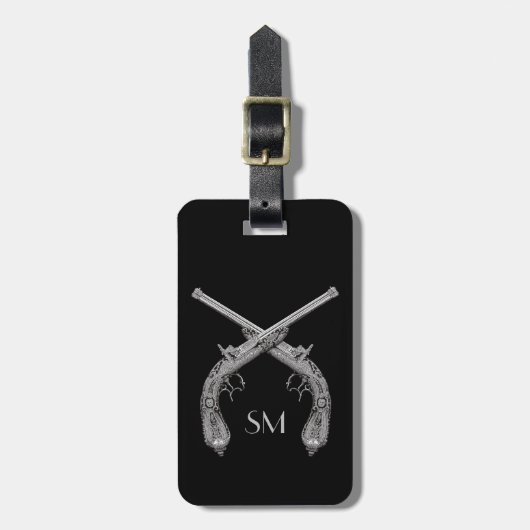 Monogram Crossed Pistolen Black Gepäckanhänger (Vorderseite vertikal)