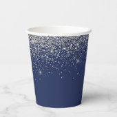 Monogram-Cups für Navy Blue Silver Glitzer Pappbecher (Rückseite)