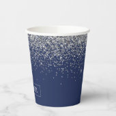 Monogram-Cups für Navy Blue Silver Glitzer Pappbecher (Links)
