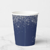 Monogram-Cups für Navy Blue Silver Glitzer Pappbecher (Rechts)