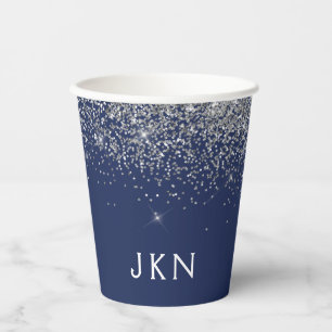 Monogram-Cups für Navy Blue Silver Glitzer Pappbecher