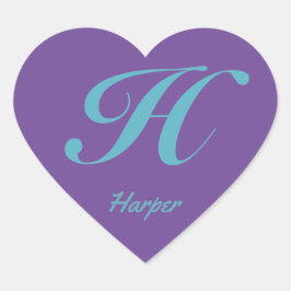 Monogram Cursive Letter H Blue Lila Kalligrafie Herz-Aufkleber