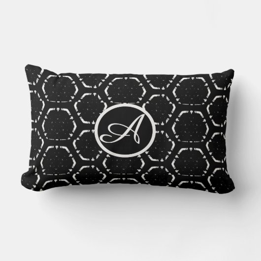 Monogram Custom B&W Lumbar Pillow personalisieren Lendenkissen (Vorderseite)