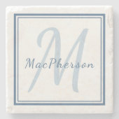 Monogram Custom Blue Text Marble Stone Untersetzer (Vorderseite)