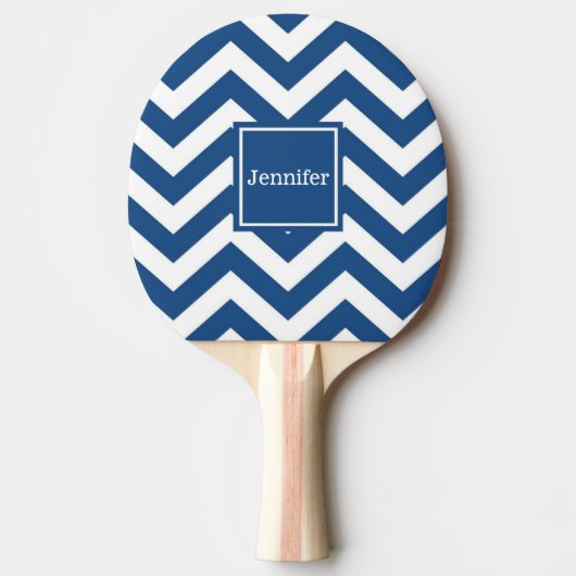 Monogram Custom Blue Zickzack Ping Pong Paddel Tischtennis Schläger (Vorderseite)