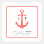 Monogram Custom Border and Anchor Color Nautical Quadratischer Aufkleber (Vorderseite)
