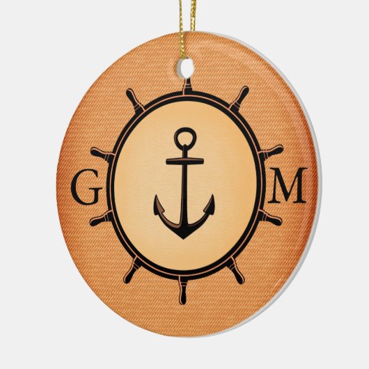 Monogram Custom Brass Nautical Wheel and Anchor Keramikornament (Links)