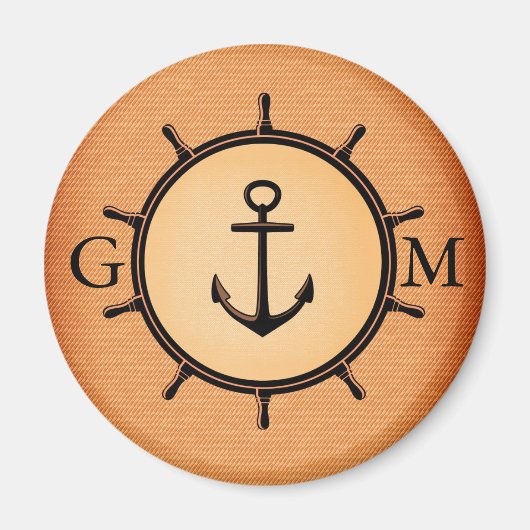 Monogram Custom Brass Nautical Wheel and Anchor Magnet (Vorne)