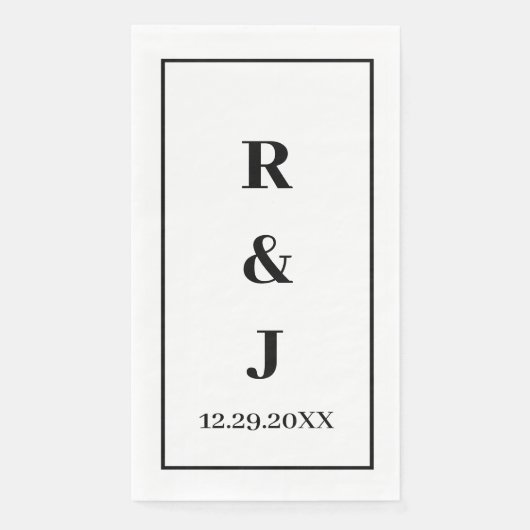 Monogram Custom Couple Name Schwarz-weiß Elegant Serviette (Vorderseite)