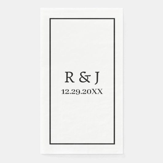 Monogram Custom Couple Name Wedding Schwarz-weiß Serviette (Vorderseite)