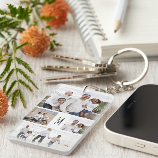 Monogram Custom Family Foto Collage Letter Schlüsselanhänger (Vorderseite rechts)