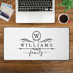 Monogram Custom Family Name Black Script Schreibtischunterlage<br><div class="desc">Monogram Custom Family Name Black Script Desk Mats verfügt über ein Monogramm und einen personalisierten Familiennamen in eleganter schwarzer Schrift Typografie. Das perfekte Geschenk für Familie und Freunde zum Geburtstag,  Weihnachten,  Vatertag,  Muttertag,  Großeltern,  Ehefrau,  Ehemann,  Mutter,  Vater und mehr. Entworfen von ©Evco Studio www.zazzle.com/store/evcostudio</div>