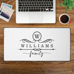 Monogram Custom Family Name Black Script Schreibtischunterlage