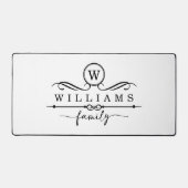 Monogram Custom Family Name Black Script Schreibtischunterlage (Vorderseite)