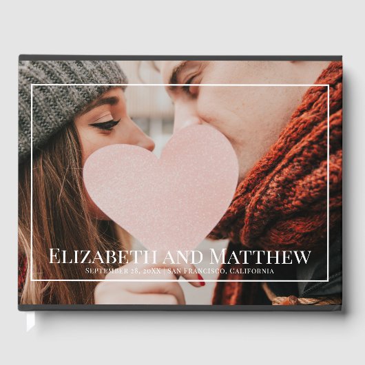 Monogram Custom Foto on White Frame Wedding Gästebuch (Vorderseite)