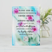 Monogram Custom Foto QR Code Blue Pink Meadow Einladung (Stehend Vorderseite)