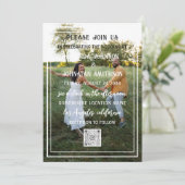 Monogram Custom Foto QR Code Gerahmt grün Einladung (Stehend Vorderseite)