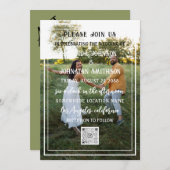 Monogram Custom Foto QR Code Gerahmt grün Einladung (Vorne/Hinten)
